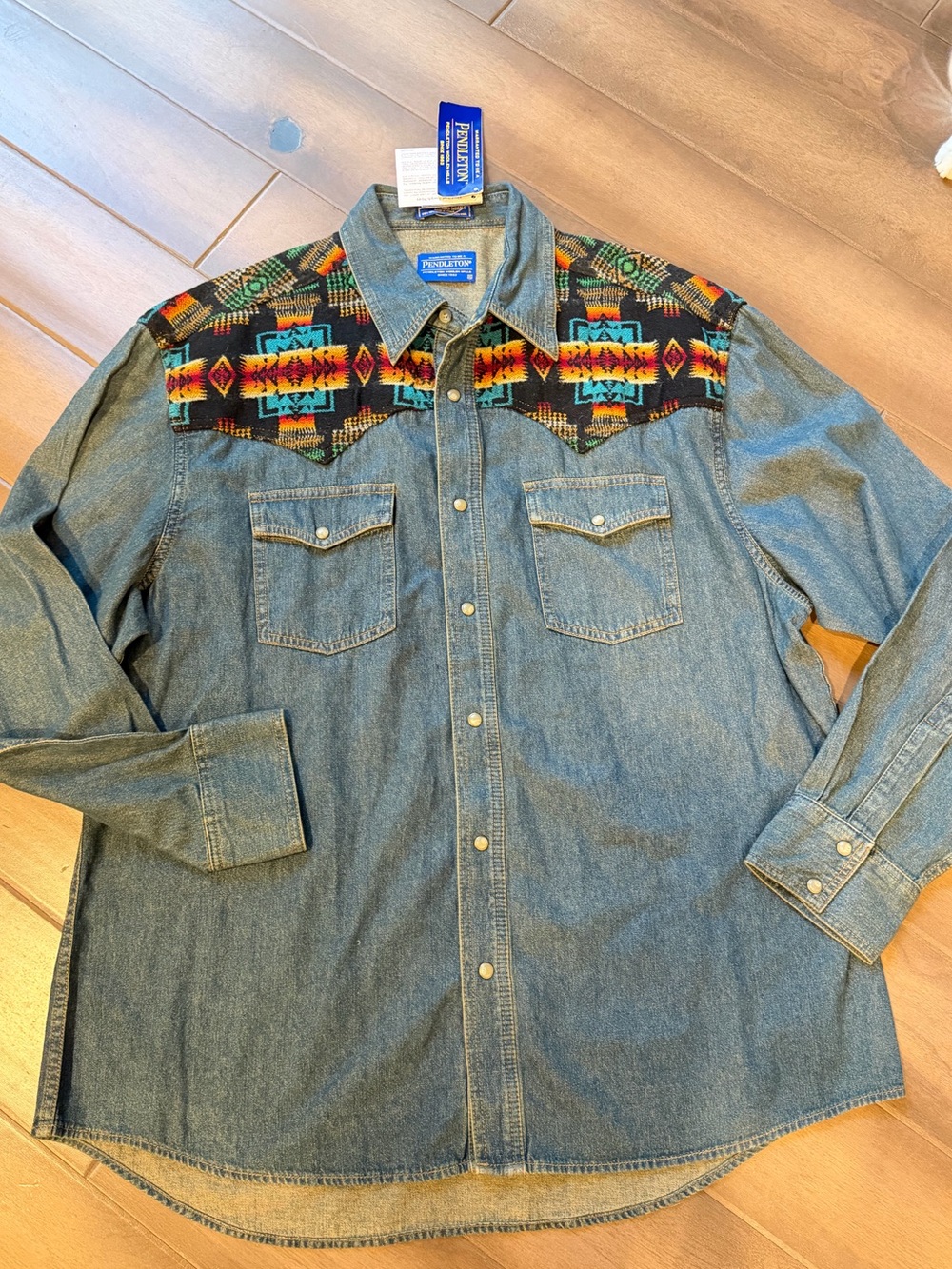 Pendleton Blue Denim Shirt with Multicolor Southwestern Yoke..NWT, VINTAGE - Picture 2 of 13
